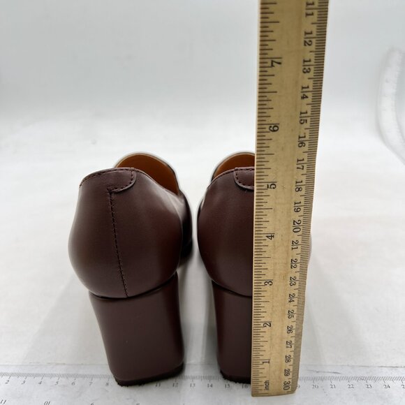 FOWT Women's Loafer Slip Ons Closed Round Toe Block Chunky Heels Pumps Brown - Picture 5 of 8